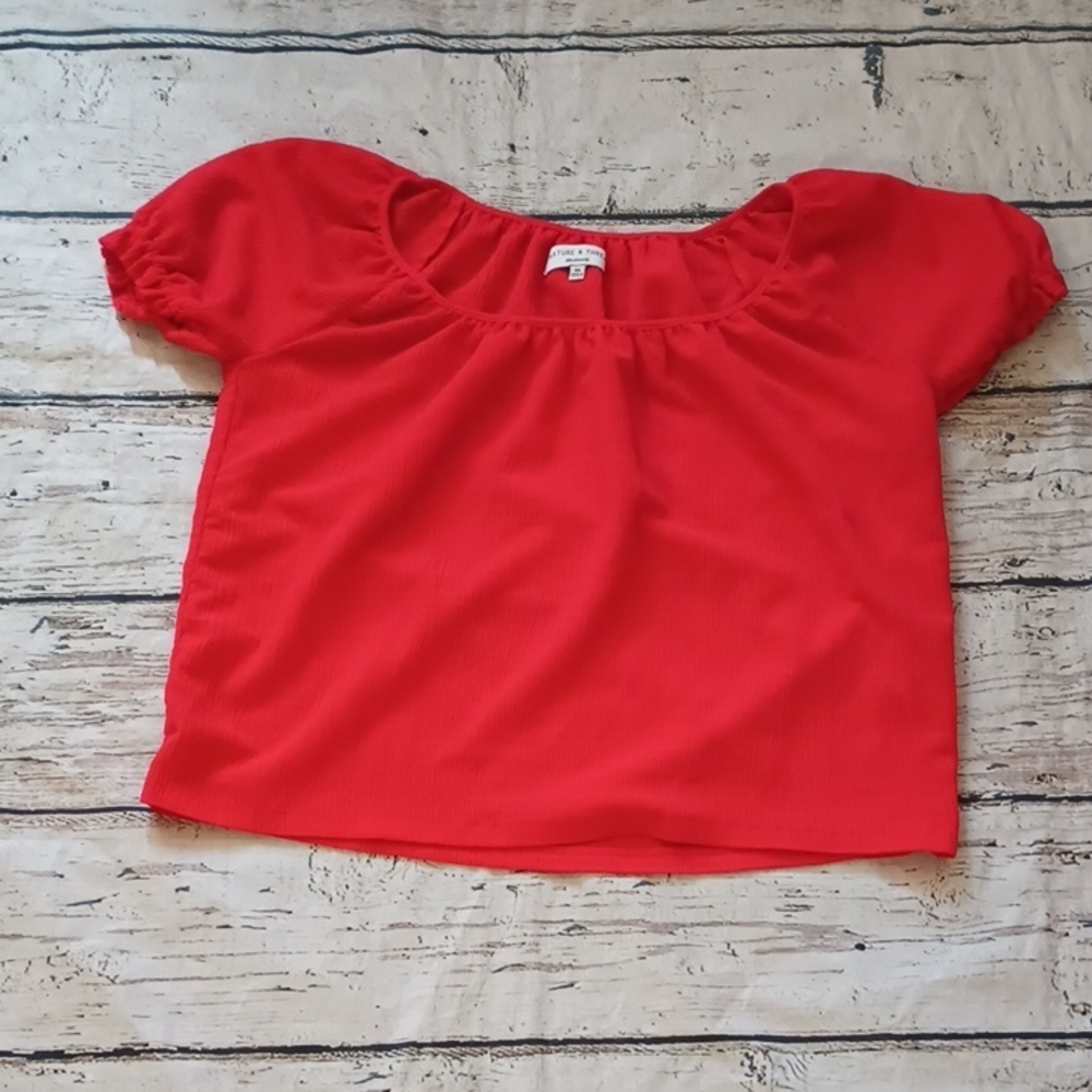 Texture& Thread X Madewell Red Textured Puff Sleeve Top XS